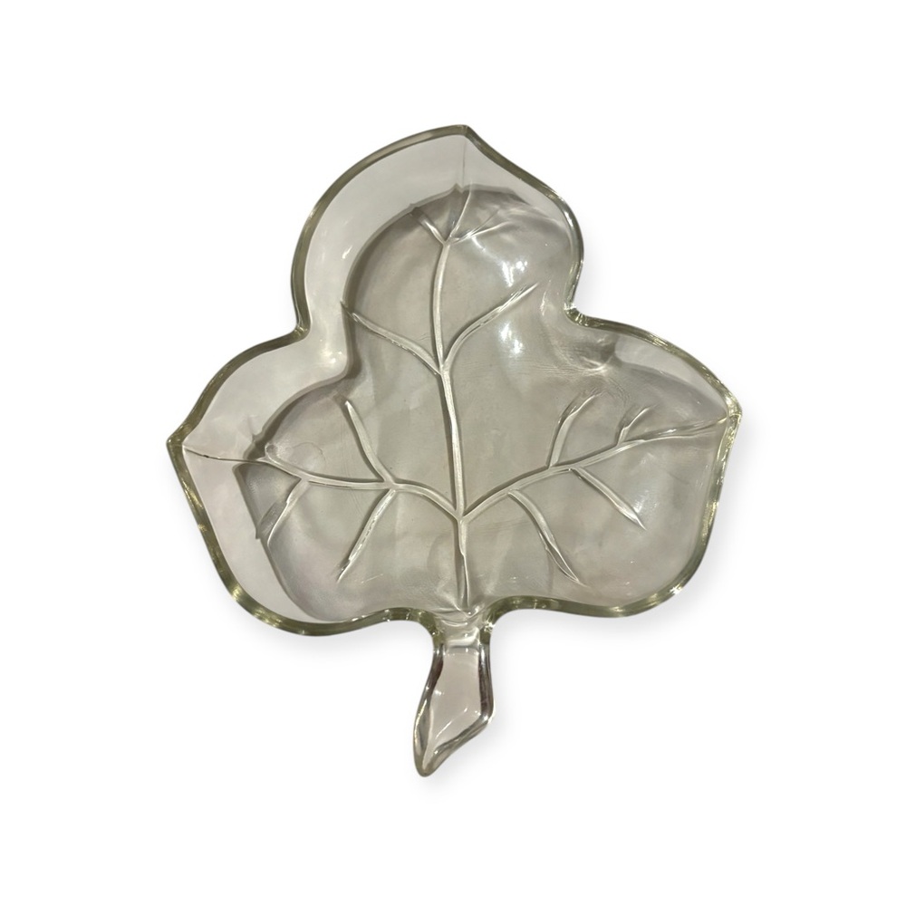 Vintage Leaf Shaped Glass Candy Nut Relish Decorative Dish